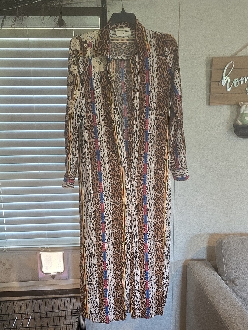 Savanna Jane Leopard Print Maxi Dress with Blue & Red Stripe Detail